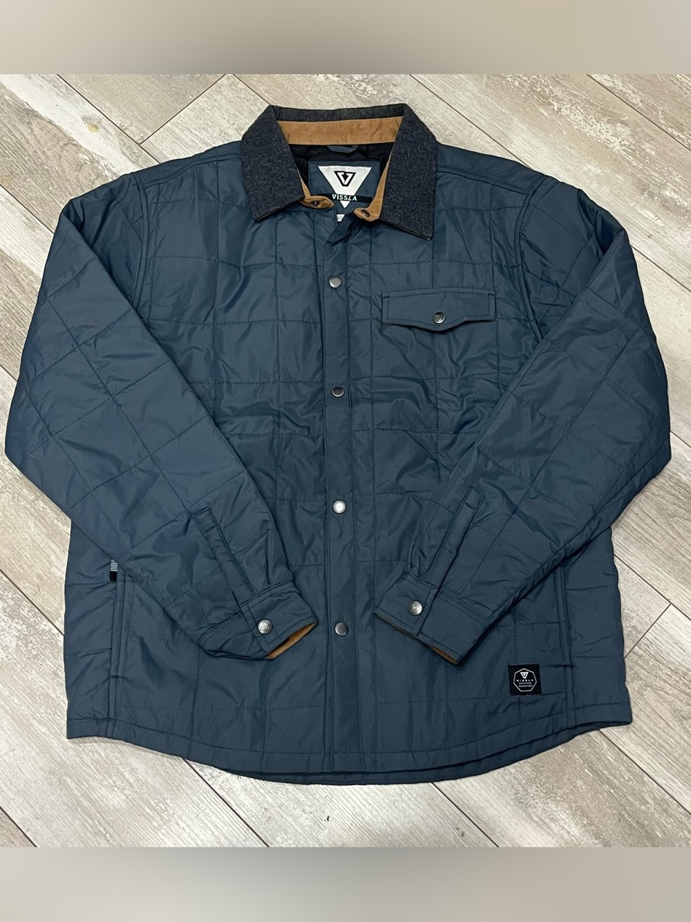 Vissla Cronkite II Eco Quilted Dark Navy Water Resistant Shirt Jacket SZ XL